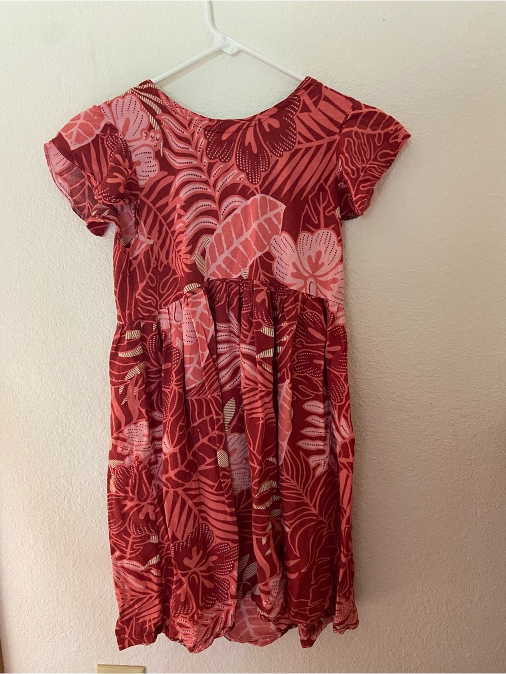 Red Tropical Print Short Sleeve Dress
